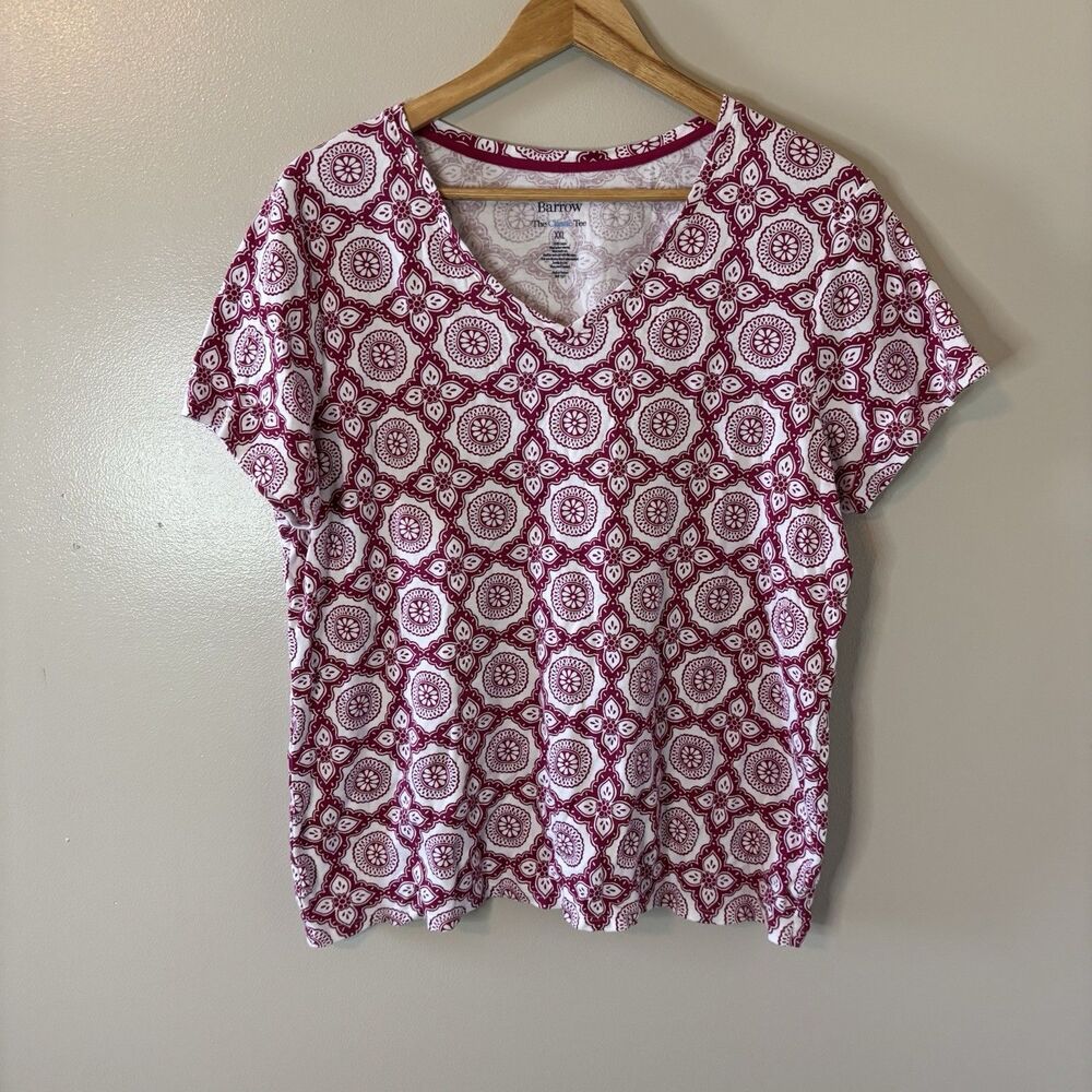 Croft & Barrow Classic Tee Pink Medallion Short Sleeve Shirt Sz XXL